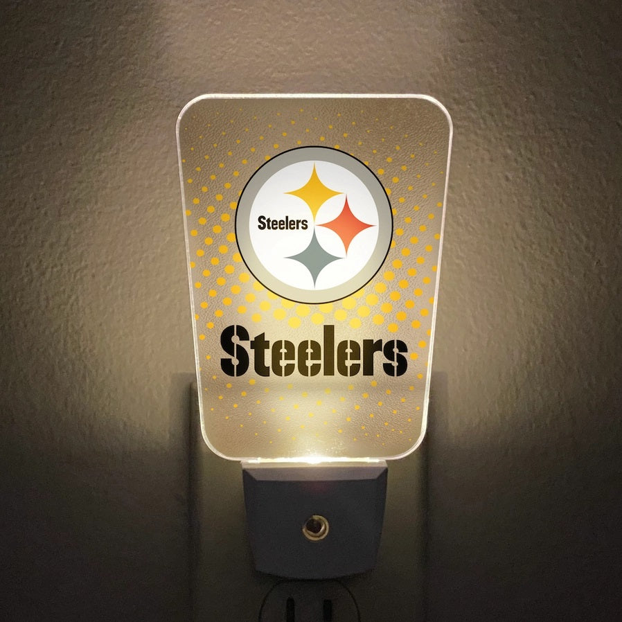 Pittsburgh Steelers Team Frosted Night Light Lit up.- Little Gift Nook