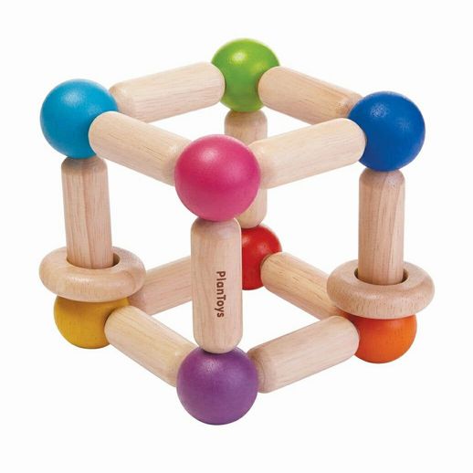 Plan Toys Square Clutching Toy for Baby. Wooden bendable sensory toy with colorful corner knobs.- Little Gift Nook