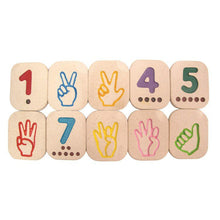 Load image into Gallery viewer, Plan Toys Hand Sign Numbers 1-10 wooden tiles.