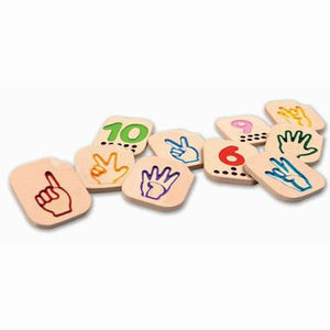 Plan Toys Hand Sign Numbers 1-10 wooden tiles.