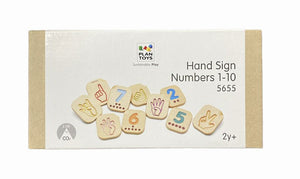 Plan Toys Hand Sign Numbers 1-10 wooden tiles.