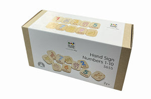 Plan Toys Hand Sign Numbers 1-10 wooden tiles.