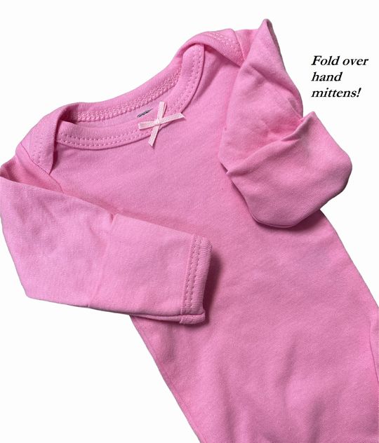 Preemie Girls Dark Pink long sleeve bodysuit with fold over cuffs. - Little Gift Nook