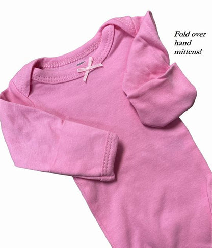 Preemie Girls Dark Pink long sleeve bodysuit with fold over cuffs. - Little Gift Nook