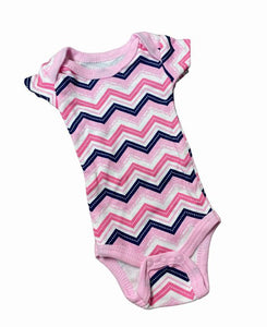 Preemie Girls Pink Navy Zig Zag Pattern Short Sleeve Bodysuit.