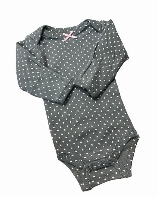 Preemie Girls Gray white polkadot long sleeve bodysuit - Little Gift Nook
