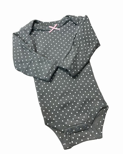 Preemie Girls Gray white polkadot long sleeve bodysuit - Little Gift Nook