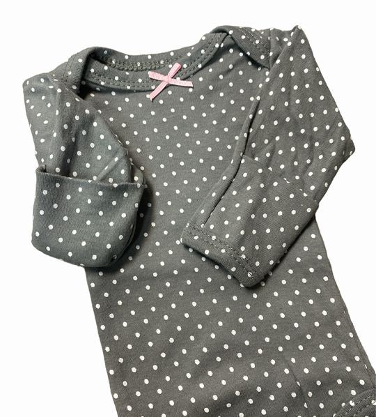 Preemie Girls Gray white polkadot long sleeve bodysuit - Little Gift Nook