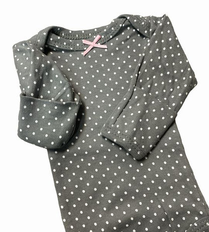 Preemie Girls Gray white polkadot long sleeve bodysuit - Little Gift Nook