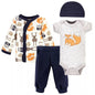 Preemie Baby Orange Fox Outfit 4 piece: hat, fox bodysuit, fox moose owl print snap top, and pants.- Little Gift Nook