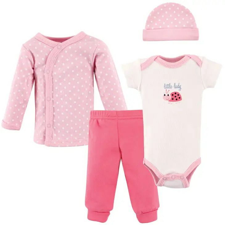 Preemie Luvable Friends Cotton Little Lady Ladybug Layette Set 4 pieces : Hat, bodysuit, snap top and pants.- Little Gift Nook