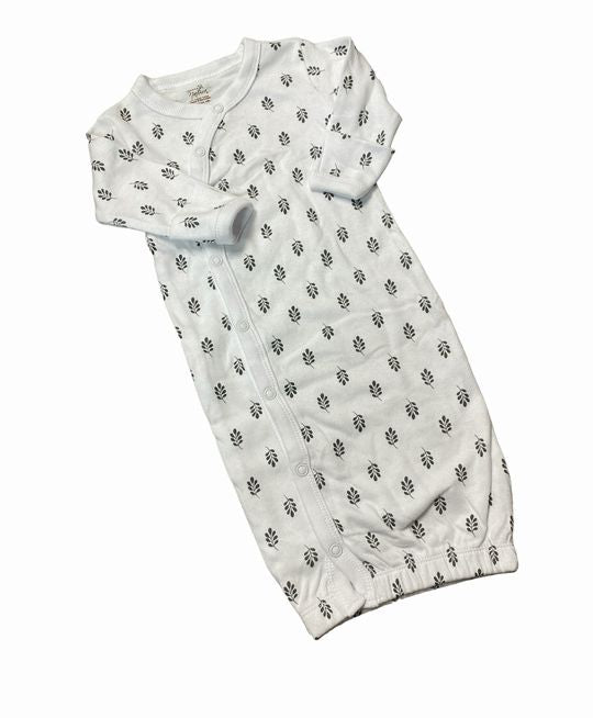Preemie Organic Cotton Gray Gown Leaf Print - Little Gift Nook