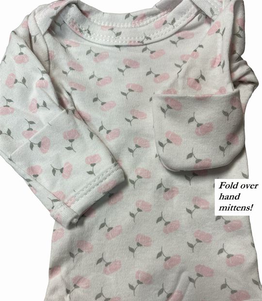 Preemie Girls White Pink Floral Print long sleeve bodysuit - Little Gift Nook