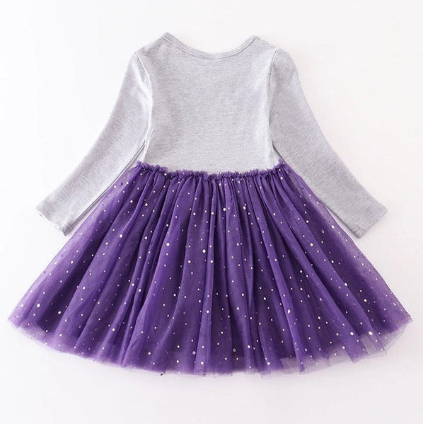 Back view of Purple Halloween Bat Applique Tutu Dress - Little Gift Nook