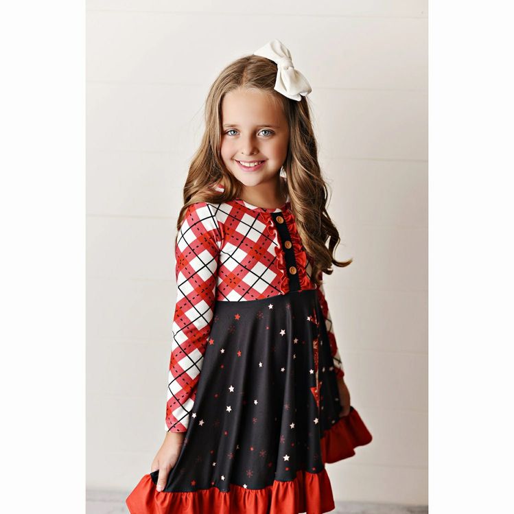 Side view of Red Reindeer Christmas Holiday Soft Twirl Dress - Little Gift Nook