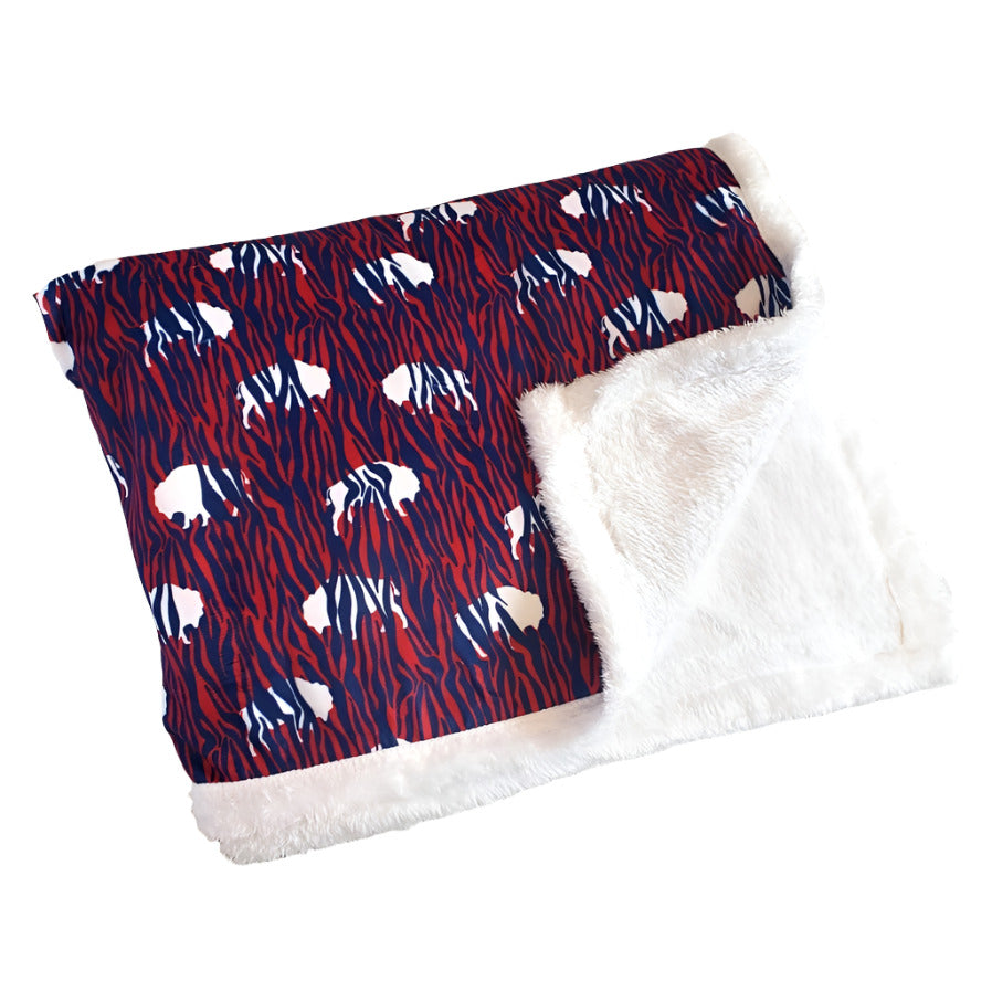 Red White Blue Zubaz Buffalo Blanket. White soft back. Measures measures 30" x 40" - Little Gift Nook