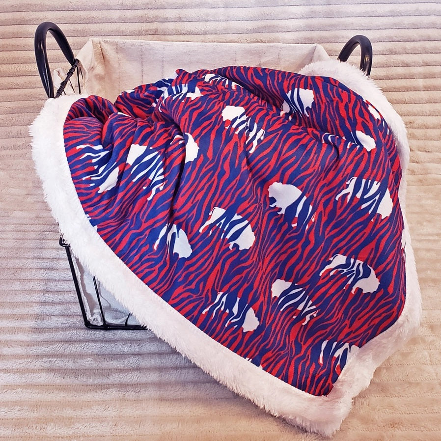 Red White Blue Zubaz Buffalo Blanket. Pattern front and white soft fuzzy back. measures 30" x 40". - Little Gift Nook