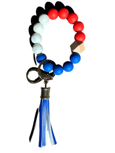 Red white Blue Beaded Wristlet Keychain.