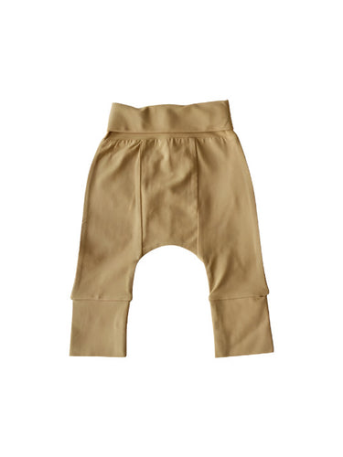 tan carmel color organic cotton grow with you baby leggings.