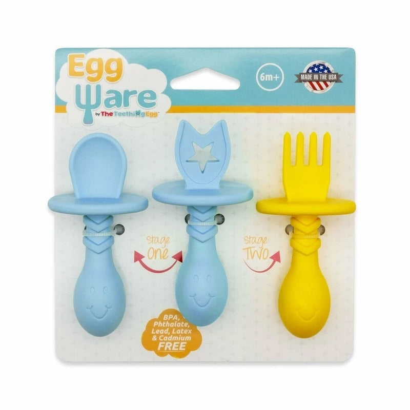 The Teething Egg Eggware Utensils Infant & Toddler Feeding Set Blue - Little Gift Nook