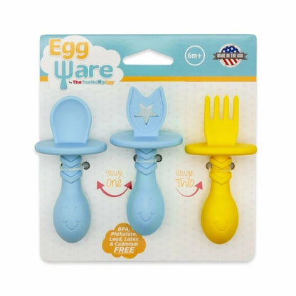 The Teething Egg Eggware Utensils Infant & Toddler Feeding Set Blue - Little Gift Nook