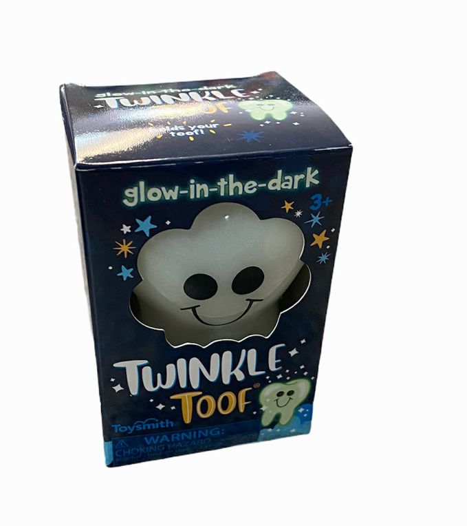 Twinkle Toof Tooth Fairy Glow in the Dark Keeper.  Front of box with little peek window with tooth. Little Gift Nook