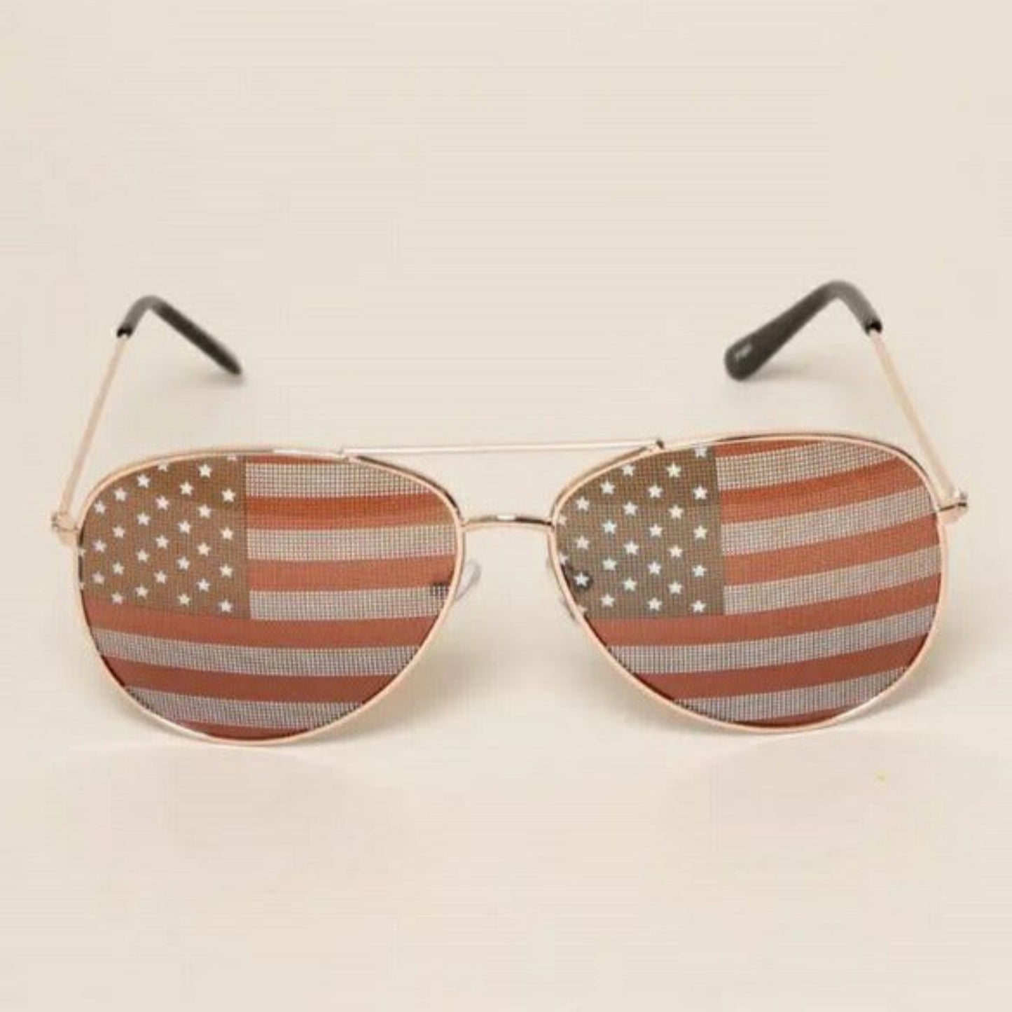 USA American Flag Aviator Adult Sunglasses front view.  See through flags on each lens. - Little Gift Nook
