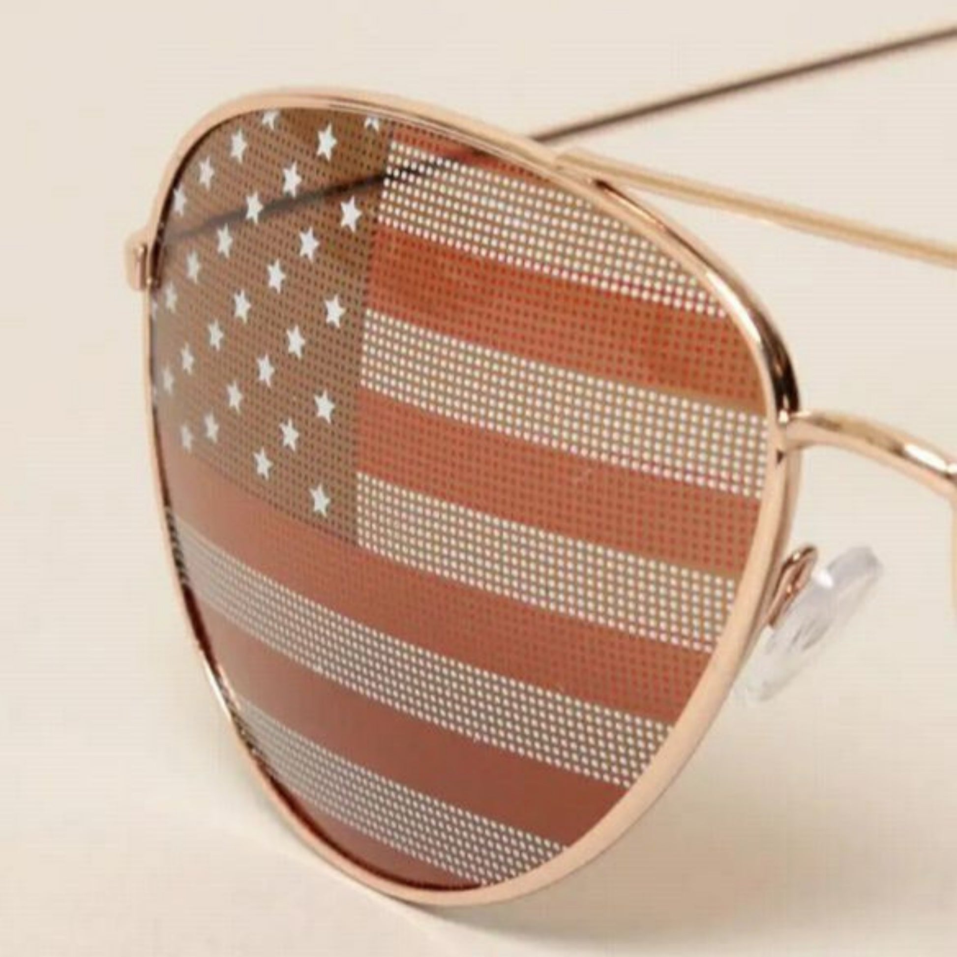 USA American Flag Aviator Adult Sunglasses close up of lens. - Little Gift Nook