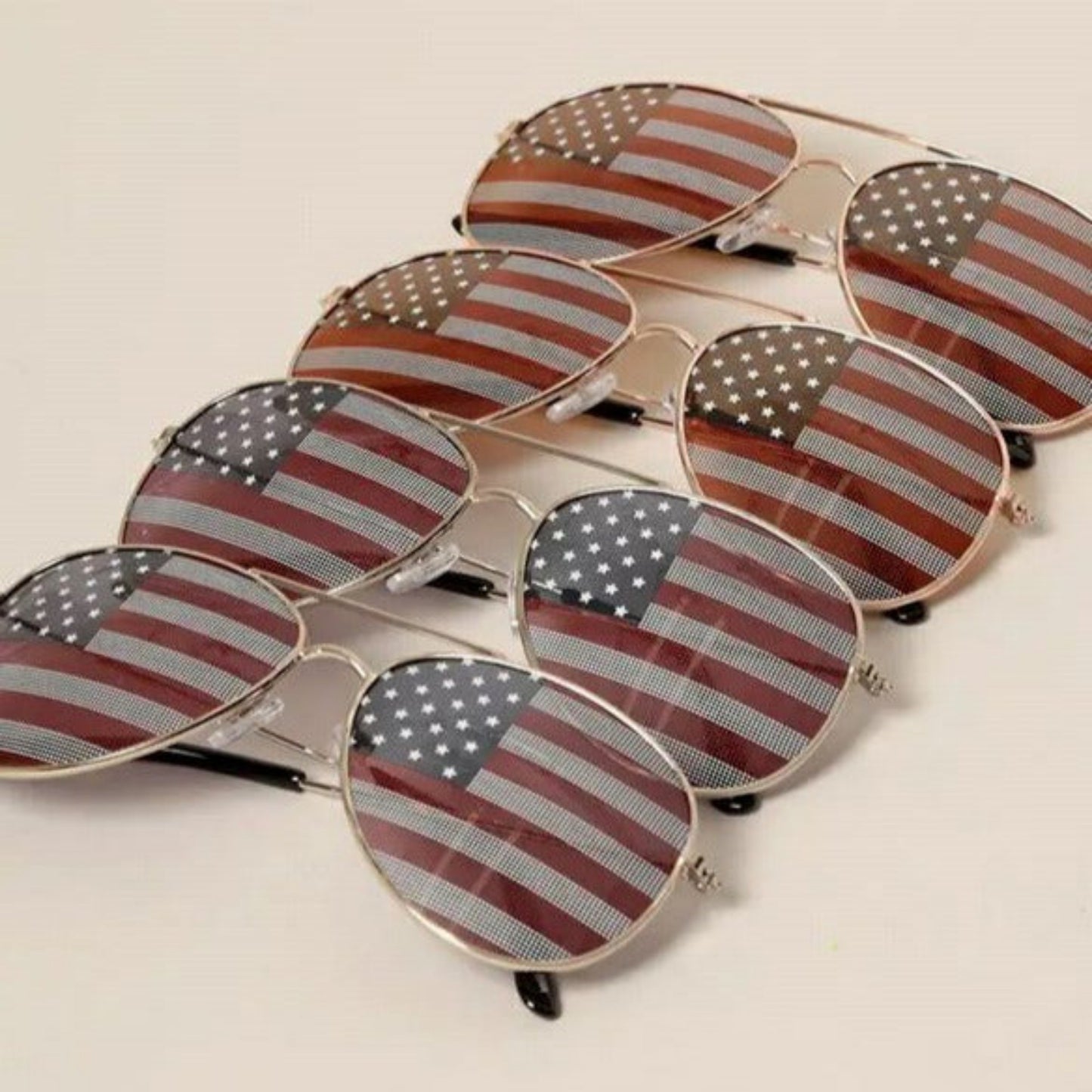 USA American Flag Aviator Adult Sunglasses. 4 pair lined up.  - Little Gift Nook