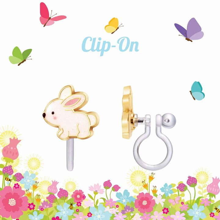 Glitter Rabbit Lead Free CLIP ON Earrings. White pink bunny rabbit clip on earrings. Silicone backing no pinch. - Little Gift Nook