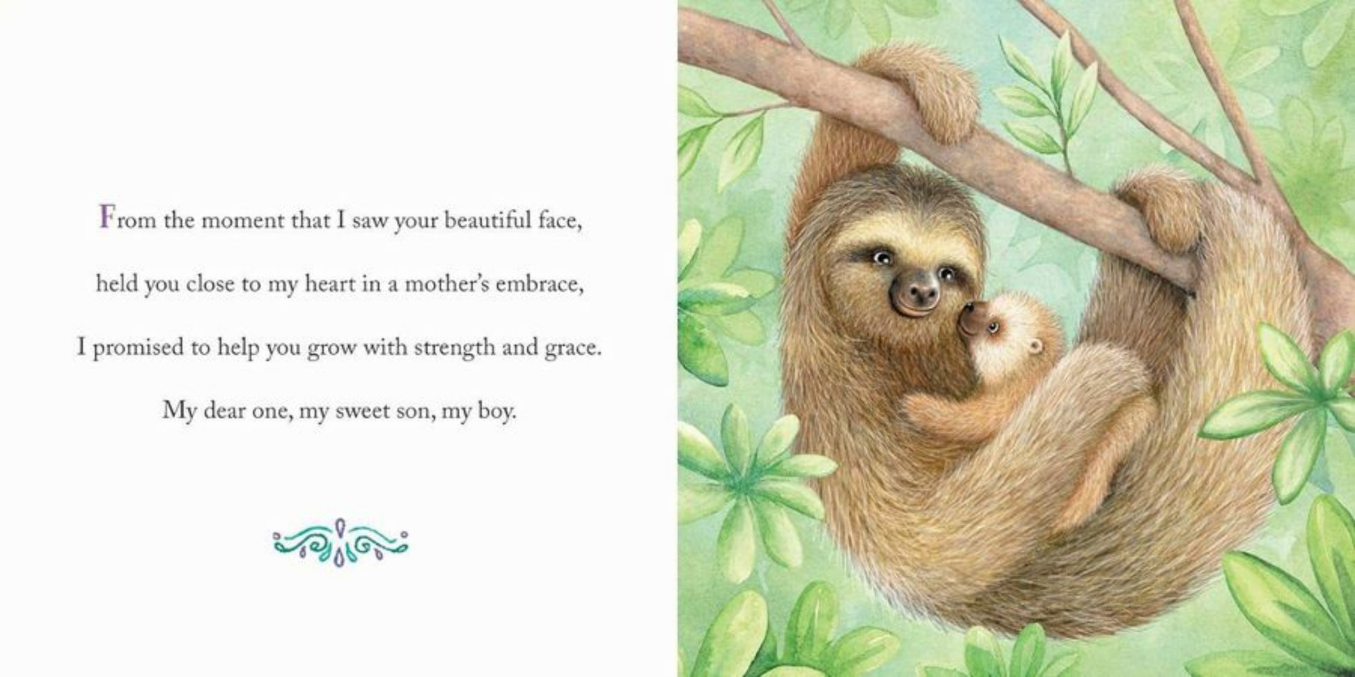Why a Son Needs a Mom Hard Cover Book inside showing sloth mom and sloth son. - Little Gift Nook