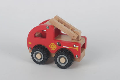 Wooden Fire Truck Toy Push Vehicle. Wooden red fire truck toy side view. - Little Gift Nook