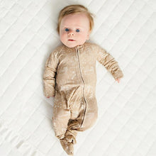 Load image into Gallery viewer, Woodland Animal Taupe Bamboo Sleeper with fold over feet &amp; hands