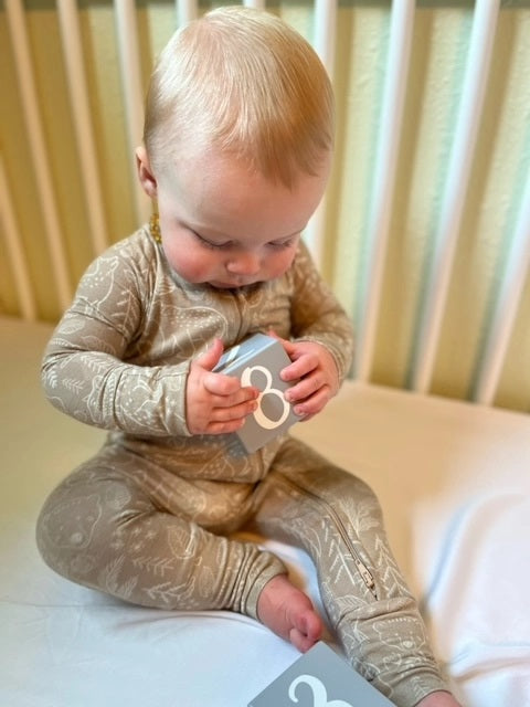 Woodland Animal Bamboo Sleeper with fold over feet & hands. Sleeper on sitting baby. Super stretchy and soft. - Little Gift Nook