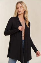 Load image into Gallery viewer, woman&#39;s long cardigan in black open front