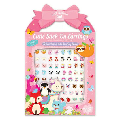 Kids Stick On Sticker Earrings ~ Animal Friends 32 Pair in package with see through front and handle. - Little Gift Nook