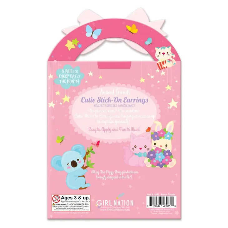 Back of package of Kids Stick On Sticker Earrings ~ Animal Friends 32 Pair - Little Gift Nook