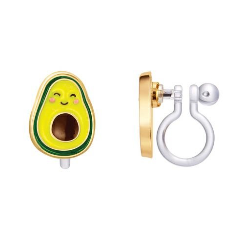 Bravocado Avocado Lead Free Clip On Earrings with silicone back on white background. Little Gift Nook
