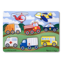 Load image into Gallery viewer, Melissa &amp; Doug Wooden Peg Puzzle Vehicles.