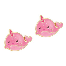 Load image into Gallery viewer, Pink glitter narwhal lead free pierced earrings.