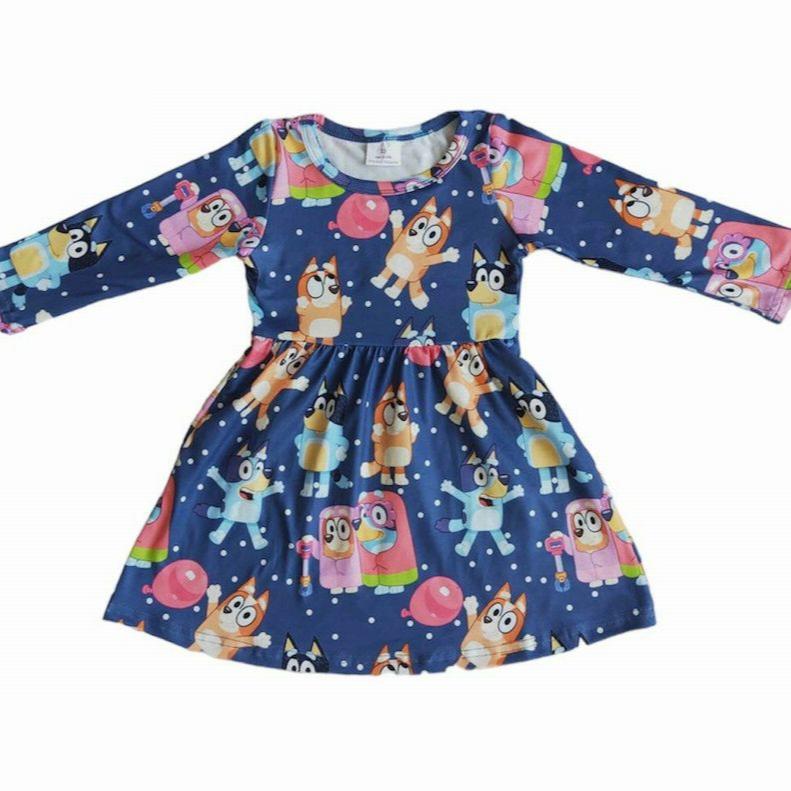 blue dog theme girls twirl dress