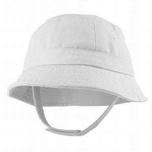 Baby's 100% Cotton White Bucket Hat with Adjustable Chin Strap