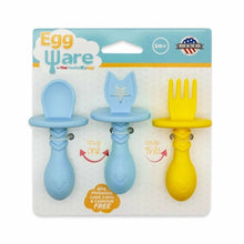 Load image into Gallery viewer, The Teething Egg ~ Eggware Utensils- Infant &amp; Toddler Feeding Set ~ Blue