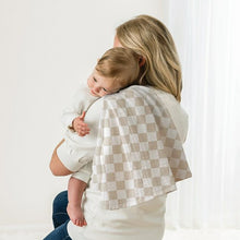 Load image into Gallery viewer, Muslin Swaddle Blanket tan white checkered 