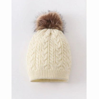 Cream cable knit pom pom beanie winter hat - Little Gift Nook