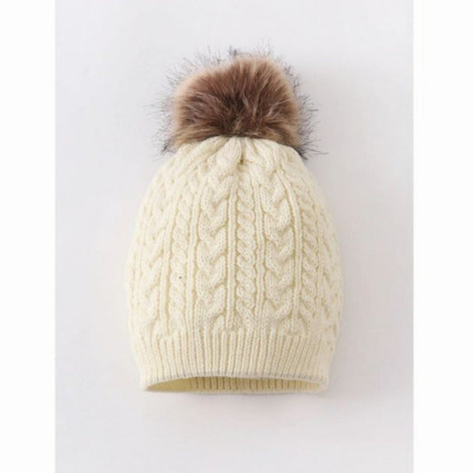 Cream cable knit pom pom beanie winter hat - Little Gift Nook