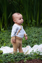 Load image into Gallery viewer, Organic Cotton white, gray, and tan grow with me baby bodysuit. Extra snaps so you get much longer use. Made in India. Pair with our tan grow with baby leggings.