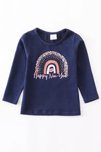 Load image into Gallery viewer, Happy New Year Navy Rainbow Sparkle Top sz 8