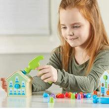 Load image into Gallery viewer, Learning Resources Number Nails Activity Set. Counting. Math skills. Child hammering little plastic nails into house.