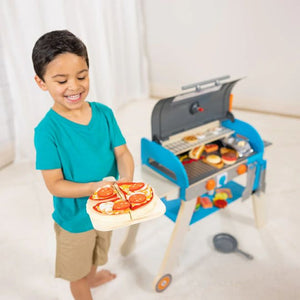 Melissa & Doug Wooden Pretend Play Grill & Pizza Oven. Child serving play pizza.